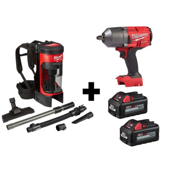 Milwaukee M18 FUEL 18-Volt 1/2 in. Lithium-Ion Cordless Impact Wrench w/ Friction Ring & Backpack Vacuum w/ Two 6.0Ah Batteries