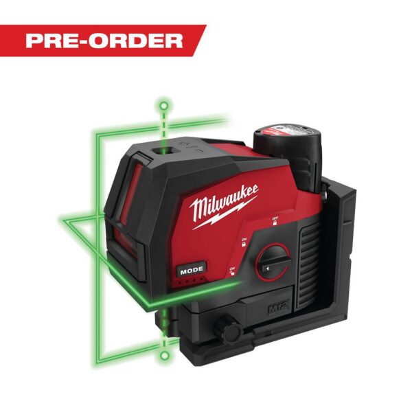 Milwaukee M12 12-Volt Lithium-Ion Cordless Green 125 ft. Cross Line and Plumb Points Laser Level Kit with 3.0 Ah Battery