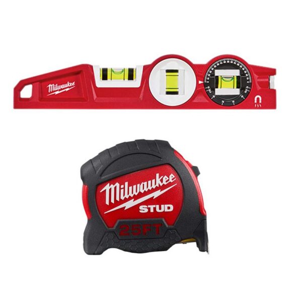 Milwaukee 10 in. 360-Degree Locking Die Cast Torpedo Level with 25 ft. STUD Tape Measure