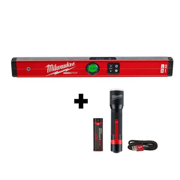 Milwaukee 24 in. Redstick Digital Box Level with Pin-Point Measurement Technology W/ 700 Lumens LED Rechargeable Flashlight