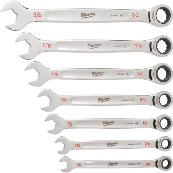 Milwaukee SAE Combination Ratcheting Wrench Mechanics Tool Set (7-Piece)