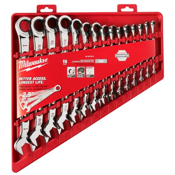 Milwaukee SAE Combination Ratcheting Wrench Mechanics Tool Set (15-Piece)