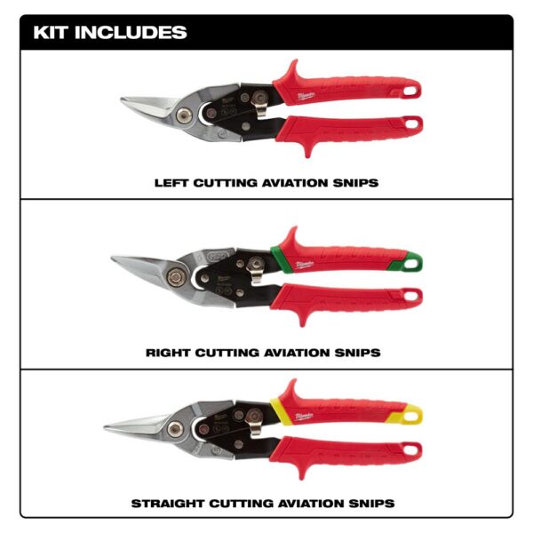 Milwaukee Left, Right, and Straight Aviation Snips (3-Pack)