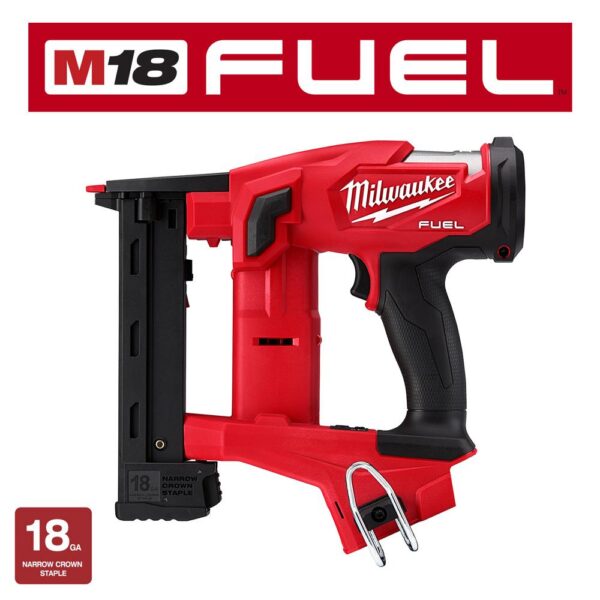 Milwaukee M18 FUEL 1/4 in. 18-Volt 18-Gauge Lithium-Ion Brushless Narrow Crown Stapler and Clear Performance Safety Glasses