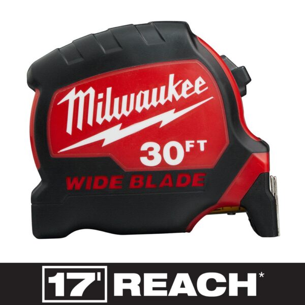 Milwaukee 30 ft. x 1.3 in. Wide Blade Tape Measure with 17 ft. Reach