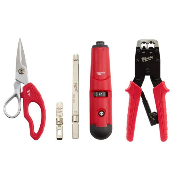 Milwaukee Electrician Snips and Impacting Punchdown Tool and Ratcheting Modular Crimper Hand Tool Set (3-Tool)