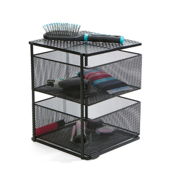 Mind Reader Rotating All Purpose 2 Tier Shelf, Baskets, Drawers with Magnets, Black