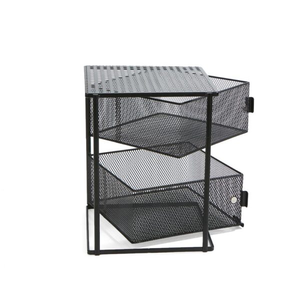 Mind Reader Rotating All Purpose 2 Tier Shelf, Baskets, Drawers with Magnets, Black