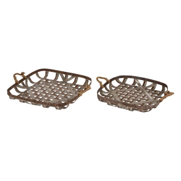 Glitzhome Farmhouse Galvanized Metal Woven Tobacco Basket Tray (Set of 2)
