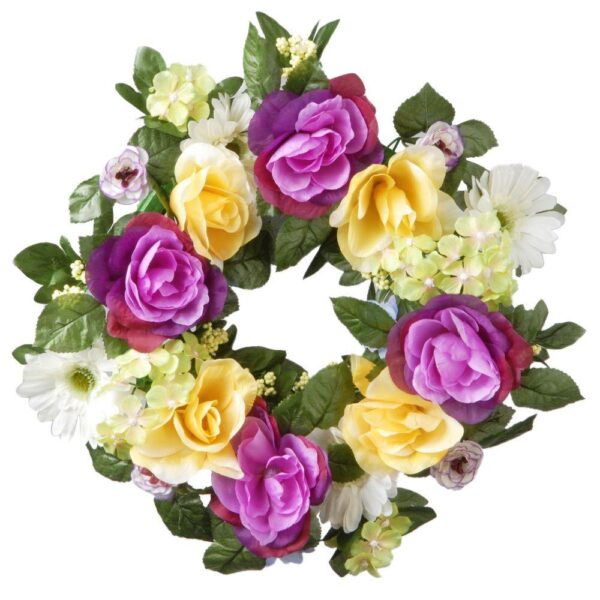 National Tree Company 18 in. Decorated Wreath with Daisies, Roses and Hydrangeas