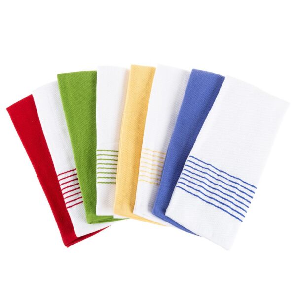 Lavish Home Multi-Color Diamond Weave Striped and Solid Color Cotton Kitchen Towel Set (8-Pieces)