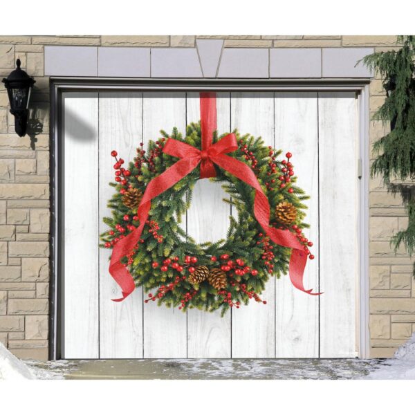 My Door Decor 7 ft. x 8 ft. Christmas Wreath-Christmas Garage Door Decor Mural for Single Car Garage