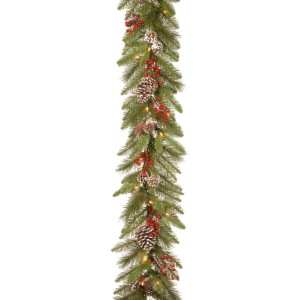 National Tree Company 9 ft. Bristle Berry Pine Artificial Christmas Garland with Battery Operated LED Lights