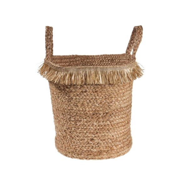 LR Home Claine Braided Fringed Natural Jute Decorative Storage Basket with Handles