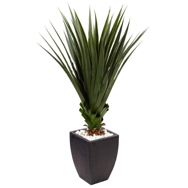 Nearly Natural Indoor/Outdoor Spiked Agave Artificial Plant in Black Planter