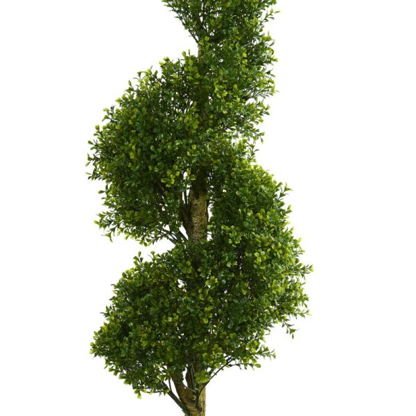 Nearly Natural 5 ft. High Indoor/Outdoor Boxwood Spiral Topiary Artificial Tree in Slate Planter