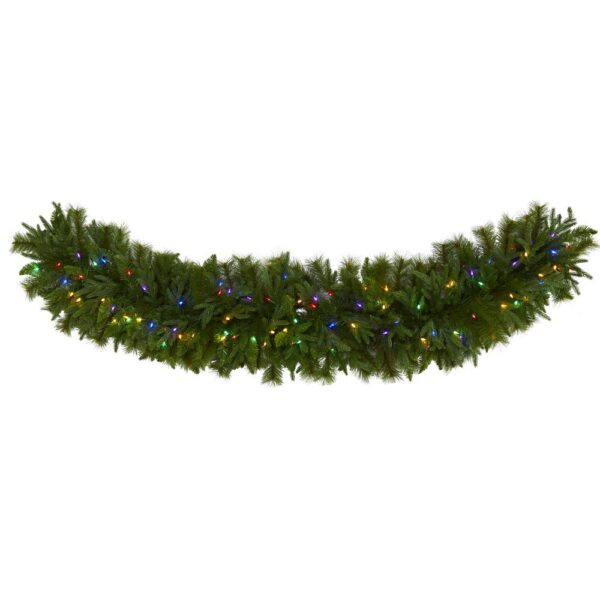 Nearly Natural 6 ft. x 18 in. Pre-Lit Christmas Pine Extra Wide Artificial Garland with 100 Multi-Colored LED Lights