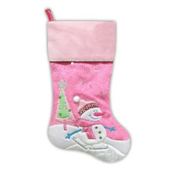 Northlight 20.5 in. Pink Embroidered and Embellished Ice Skating Snowman and Christmas Tree Stocking
