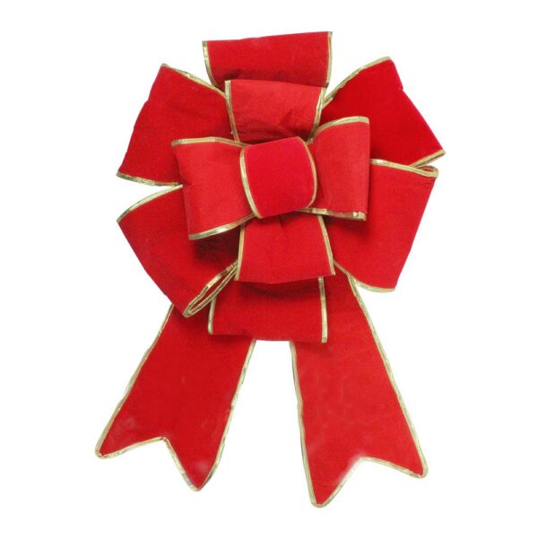 Northlight 40 in. Giant Red 3D 11-Loop Velveteen Christmas Bow with Gold Trim