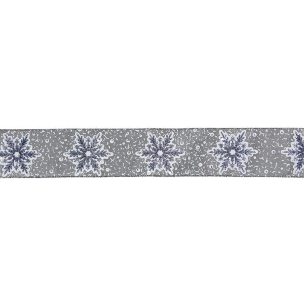 Northlight 2.5 in. x 16 yds. Grey and White Glitter Snowflake Wired Craft Ribbon