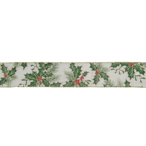 Northlight 2.5 in. x 16 yds. Christmas Holly Berries Wired Craft Ivory Ribbon