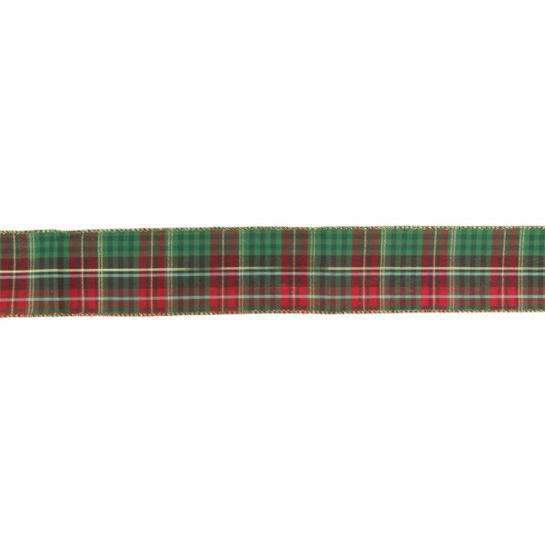 Northlight 2.5 in. x 16 yds. Red and Green Plaid with Metallic Gold Wired Christmas Ribbon