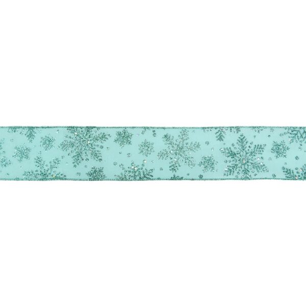 Northlight 2.5 in. x 16 yds. Shimmering and Sparkly Aqua Snowflake Wired Craft Ribbon