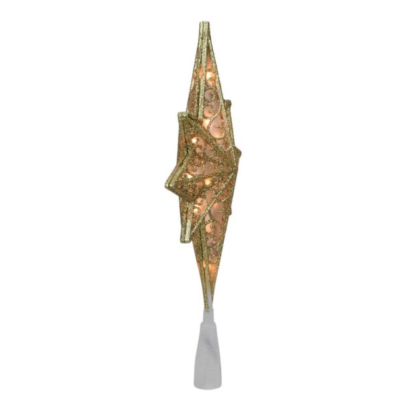 Northlight 10 in. Frosted Star of Bethlehem with Gold Scrolling Christmas Tree Topper in Clear Lights