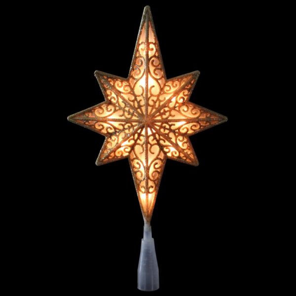 Northlight 10 in. Frosted Star of Bethlehem with Gold Scrolling Christmas Tree Topper in Clear Lights