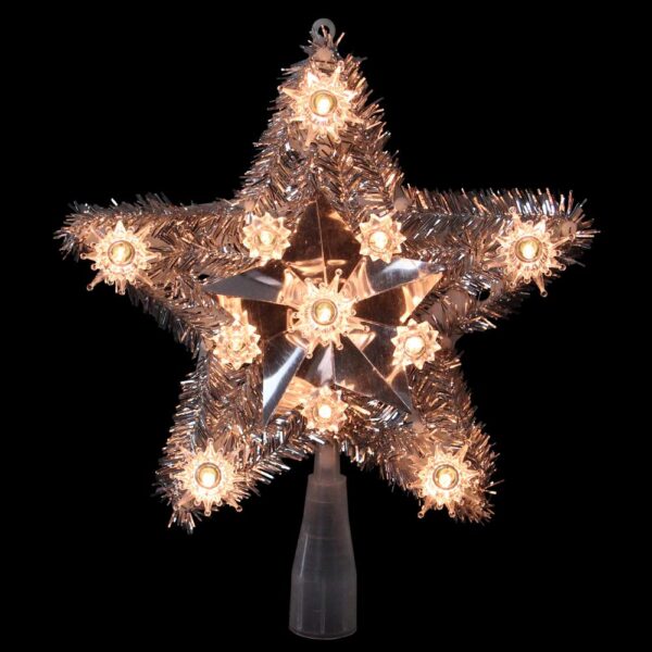 Northlight 9 in. Lighted Silver Tinsel Star Christmas Tree Topper in Clear Lights