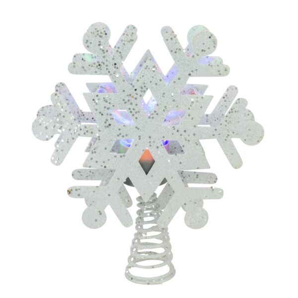 Northlight 12 in. Lighted White Snowflake with Rotating LED Projector Christmas Tree Topper