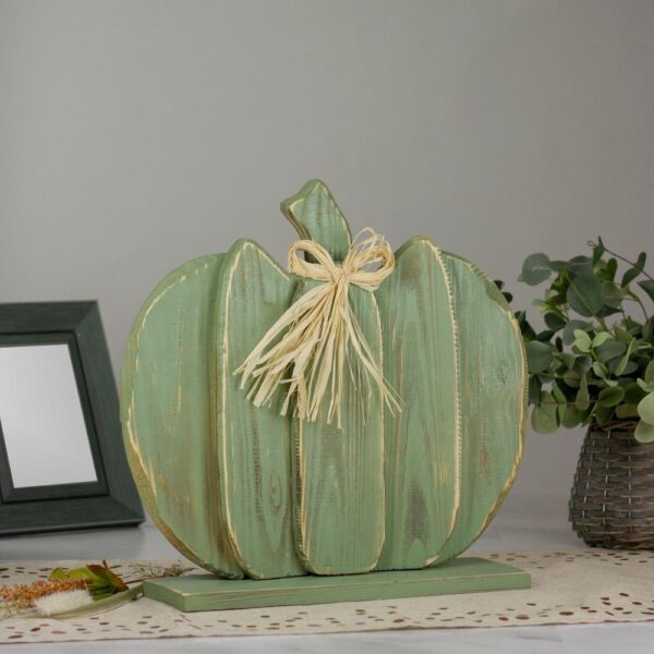 Northlight 14.5 in. Blue Slatted Halloween Table Top Pumpkin with Bow