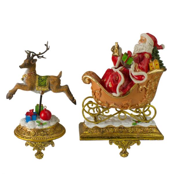 Northlight 9.5 in. Santa and Reindeer Glittered Christmas Stocking Holder (Set of 2)