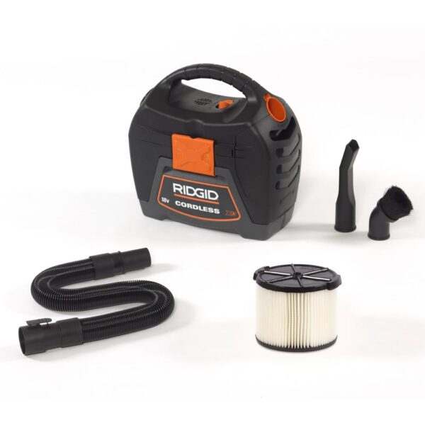 RIDGID 3 Gal. 18-Volt Cordless Handheld Wet/Dry Shop Vacuum (Tool Only) with Filter, Expandable Hose and Accessories