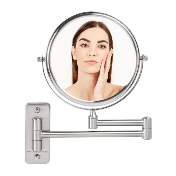 Ovente Small Round Wall Mounted Nickel Brushed Makeup Mirror (11 in. H x 1.4 in. W), 1x-10x Magnification