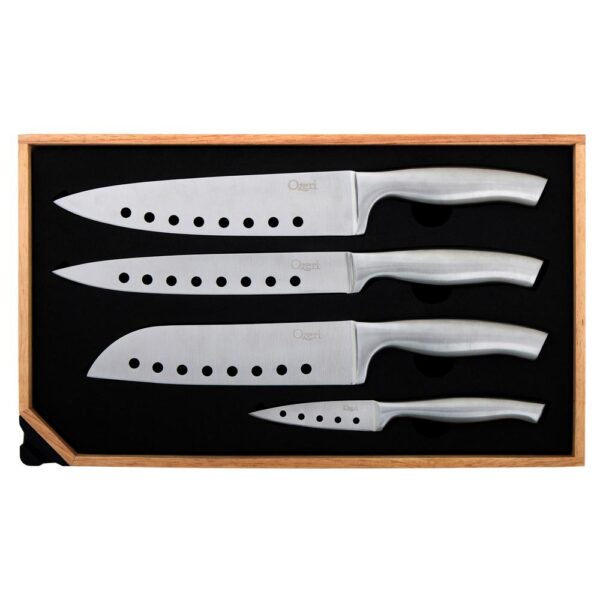 Ozeri 5-Piece Stainless Steel Knife and Sharpener Set, with Japanese Stainless Steel Slotted Blades