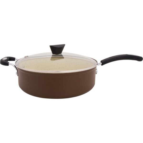 Ozeri Stone Earth 5.3 qt. Aluminum Ceramic Nonstick Sauce Pan in Coconut Brown with Glass Lid