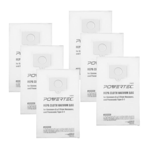 POWERTEC HEPA Cloth Vacuum Bag Replacement for Kenmore Q and C Style Vacuums, and Panasonic Type C-5 (6-Pack)
