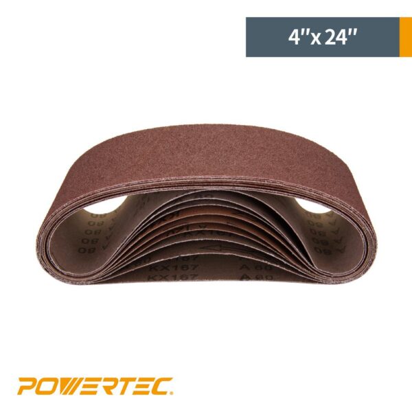 POWERTEC 4 in. x 24 in. 100-Grit Aluminum Oxide Sanding Belt (10-Pack)