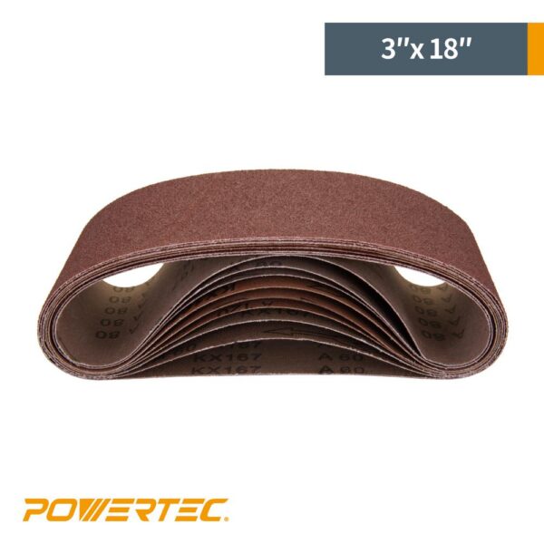 POWERTEC 3 in. x 18 in. 180-Grit Aluminum Oxide Sanding Belt (10-Pack)