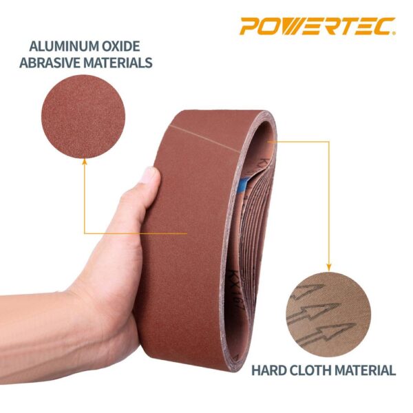 POWERTEC 3 in. x 21 in. 180-Grit Aluminum Oxide Sanding Belt (10-Pack)
