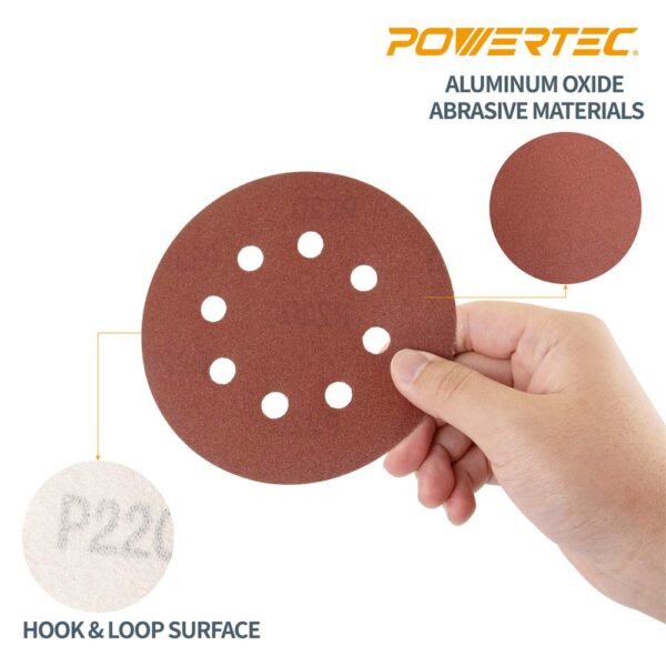 POWERTEC 5 in. 240-Grit Aluminum Oxide Hook and Loop 8-Hole Disc (25-Pack)