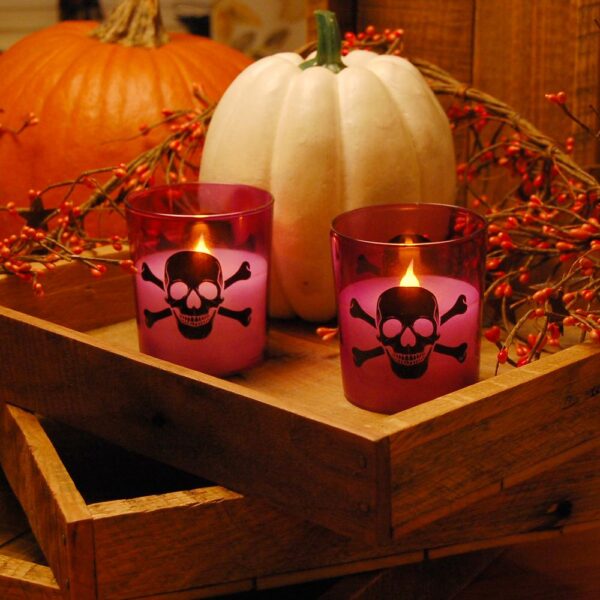 LUMABASE Skull and Crossbones Battery Operated LED Candles (2-Count)