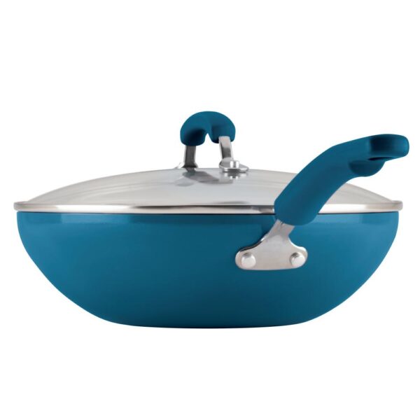 Rachael Ray Classic Brights 11 in. Aluminum Nonstick Stir Fry Pan in Marine Blue Gradient with Glass Lid