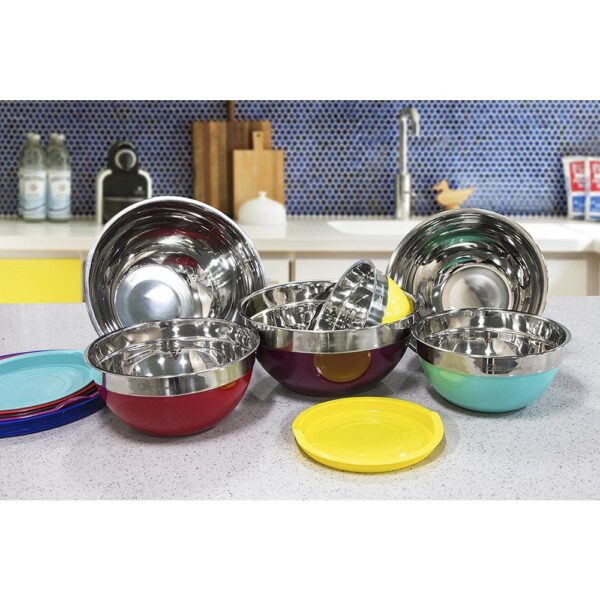 Elite 12-Piece Stainless Steel Colored Mixing Bowl with Tops