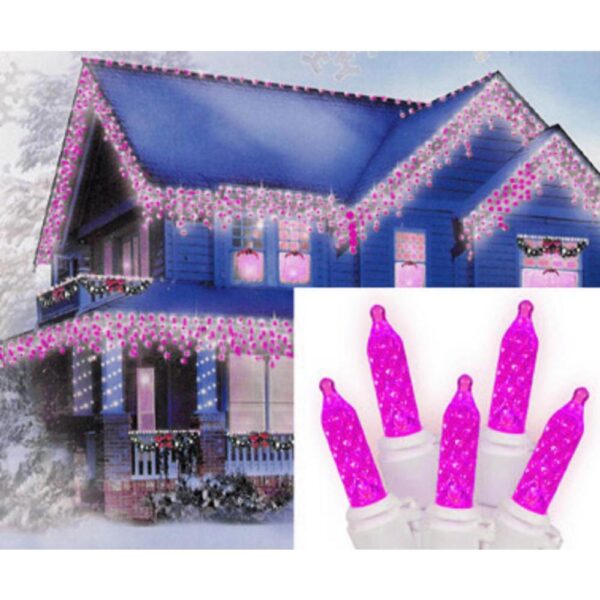 Sienna 70-Light LED Hot Pink M5 Icicle Christmas Lights with White Wire