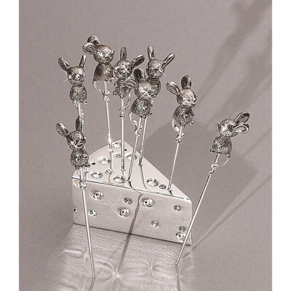 Heim Concept 8 in. Silver Plated Metal Mice Cheese Picks with Crystal