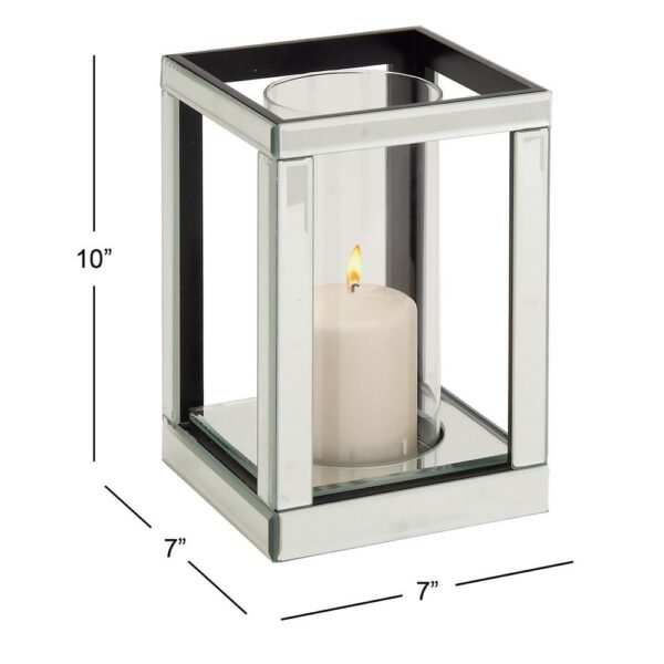 LITTON LANE 10 in. Silver Wood and Clear Glass Candle Holder