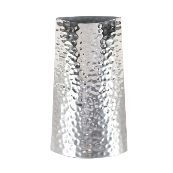 LITTON LANE 14 in. Hammered Stainless Steel Decorative Vase in Silver