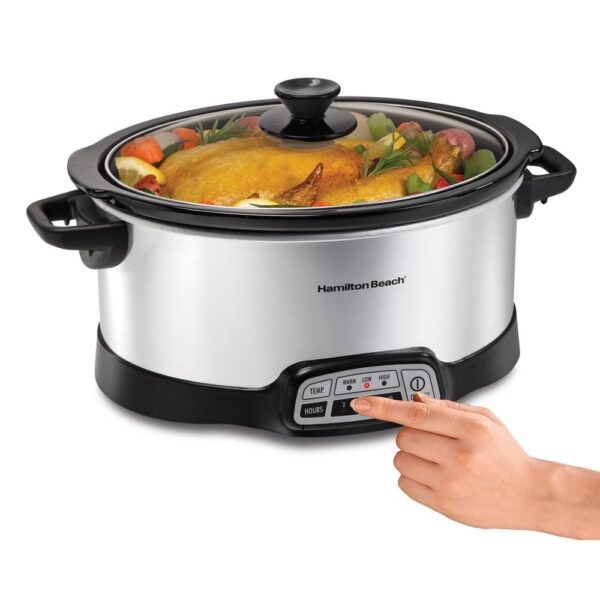 Hamilton Beach 7 Qt. Programmable Stainless Steel Slow Cooker with Built-In Timer and Temperature Settings